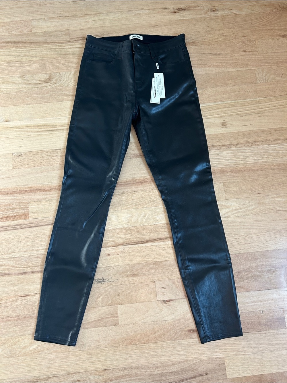 L'AGENCE Shiny Coated Black Skinny Pants